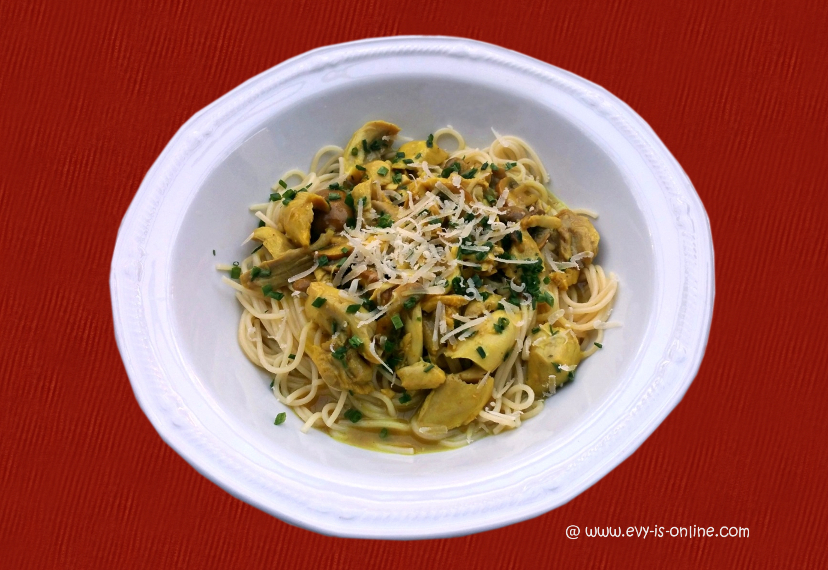 Spaghetti mit Hähnchenstreifen in Limetten-Soße – Evy is online