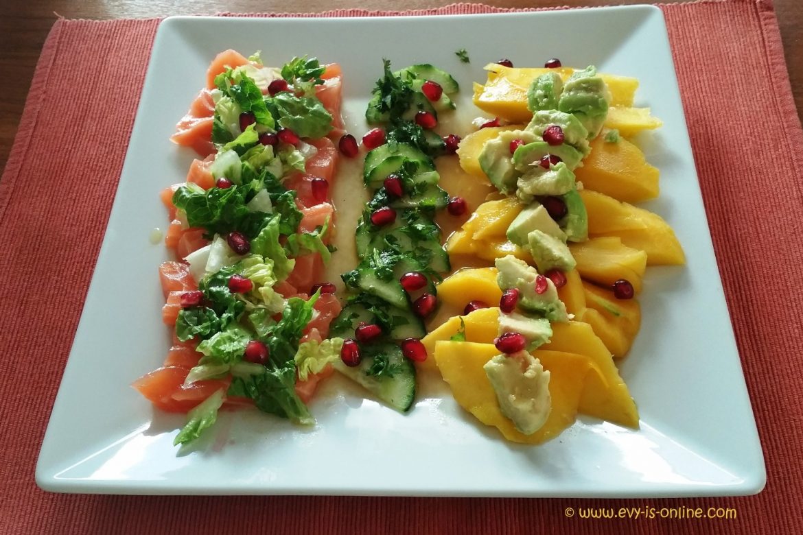 Ensalada de mango, palta y salmón
